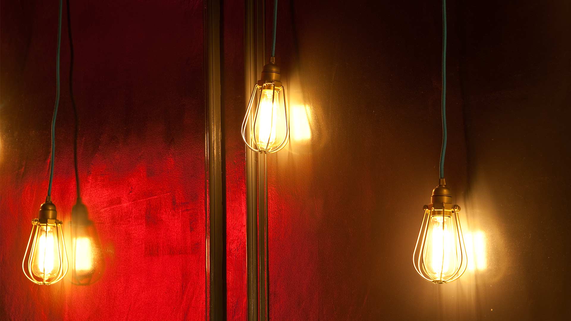 Red Wall Hanging Cage Lights Bar Interior Nulty