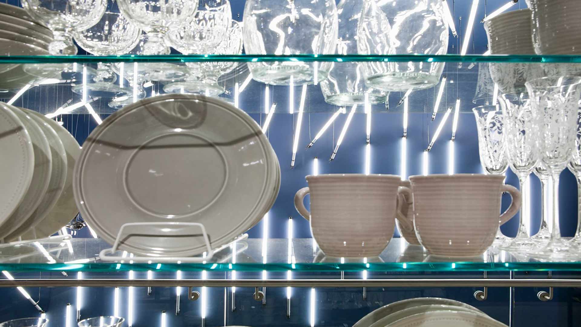 Retail Shelving Glass Pottery Background Light Art Installation Nulty
