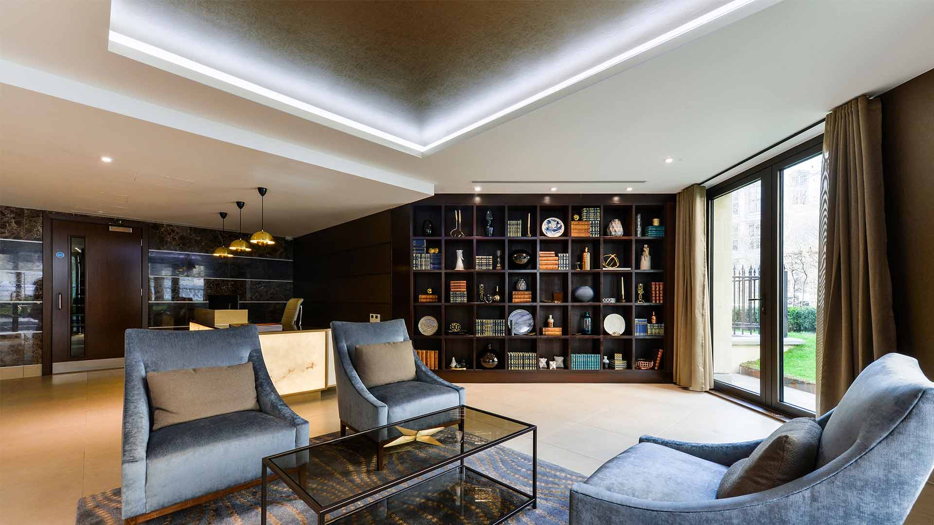 Coffer Lighting Detail Reception Space Seating Luxury Apartments Nulty