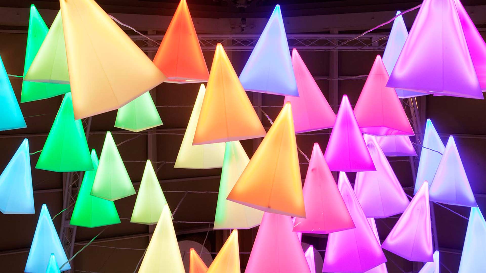 Colour Dynamic Cones Light Art Feature Installation Retail Lighting Design Nulty
