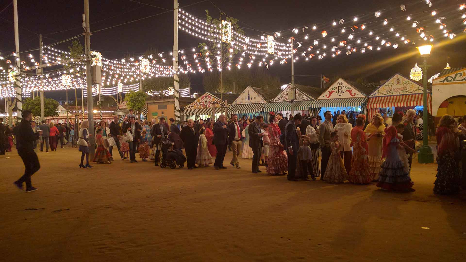 Lighting Garlands People Evening Seville Fair Spain Nulty