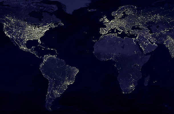 World Map Night Earth Light Pollution