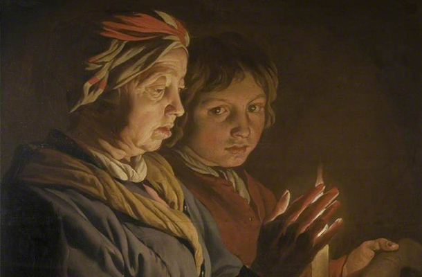 Old Woman And A Boy By Candlelight Matthias Stom Chiaroscuro Style