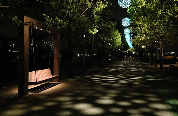 Queen Elizabeth Olympic Park Sphere Luminaires Illuminated Bench Lighting Design Olympic Park Walkway