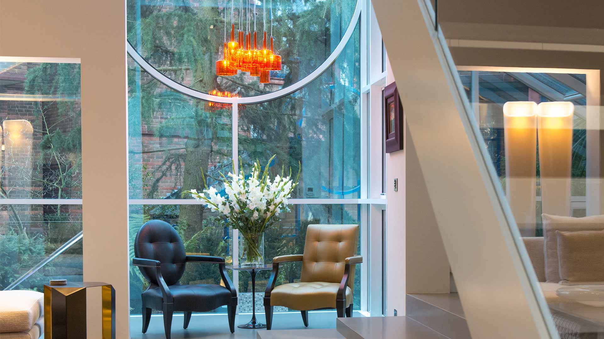 Interior Lighting Design Scheme Home Glass Front Exterior Orange Pendants Consultants Nulty