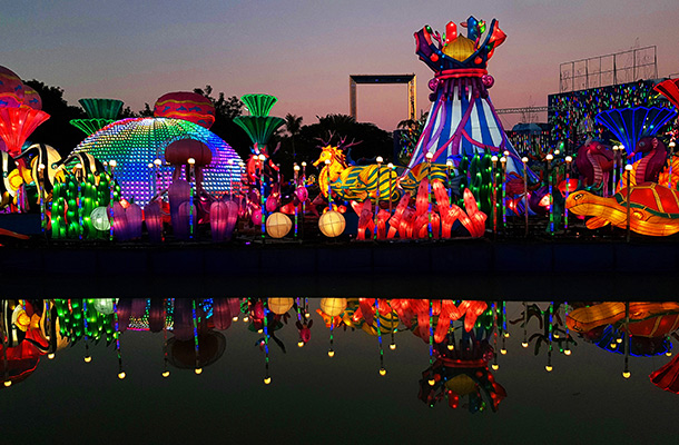 Dubai Garden Glow Water Reflection Magical Coloured Lights