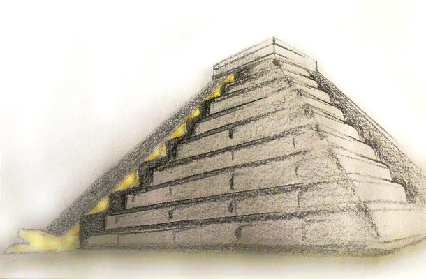 El Castillo, Chichen Itza, Mexico El Castillo Chichen Itza Mexico Hand Sketch Lighting Effects Antiquity Nulty