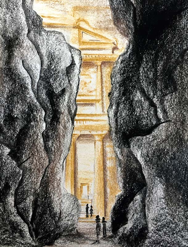 Ad Deir, Petra, Jordan Ad Deir Al Siq Petra Jordan Hand Sketch Light Effect Antiquity Nulty