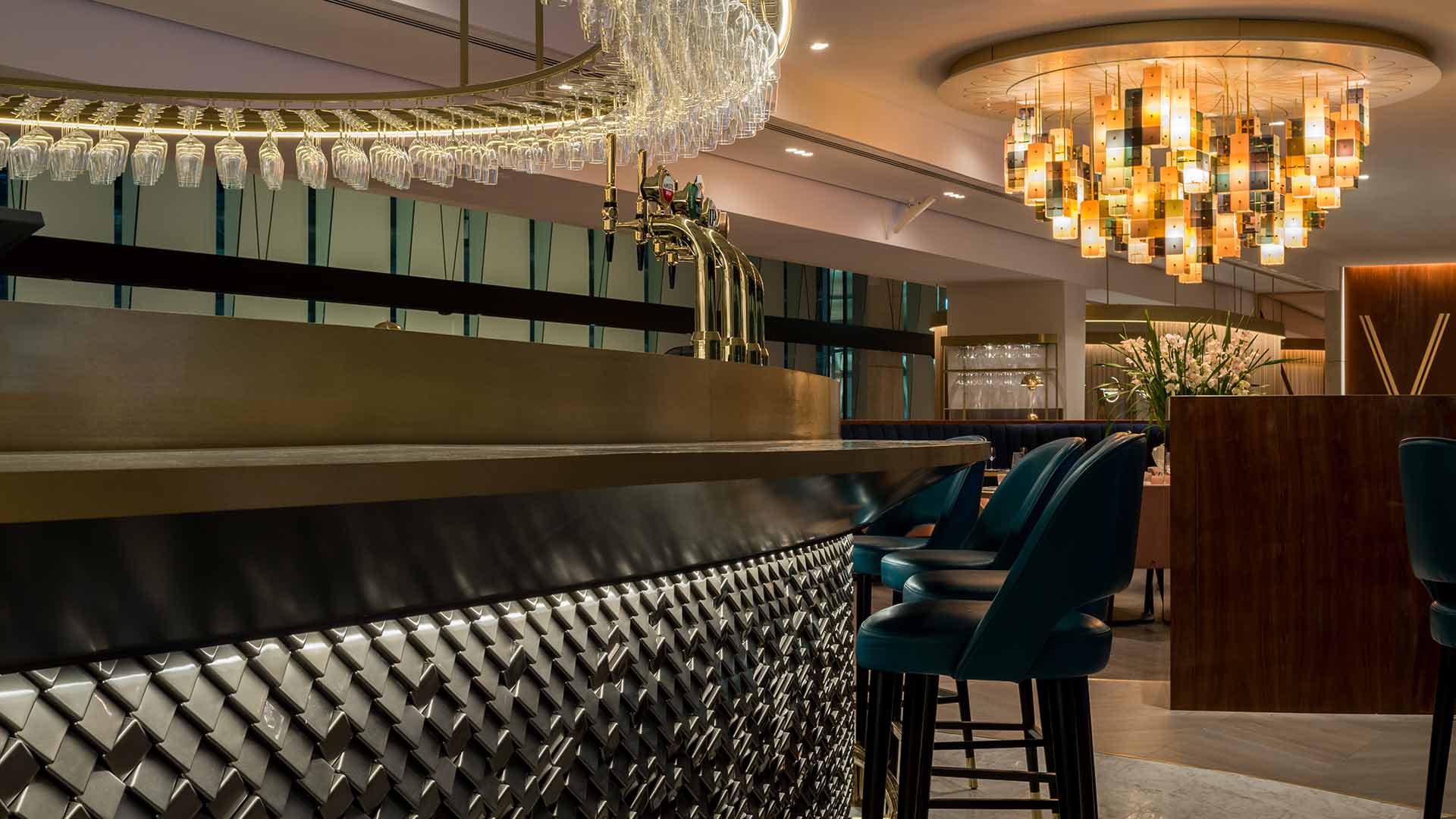 Integrated Lighting Bar Textured Surround Chandelier Dining Room Consultants Nulty