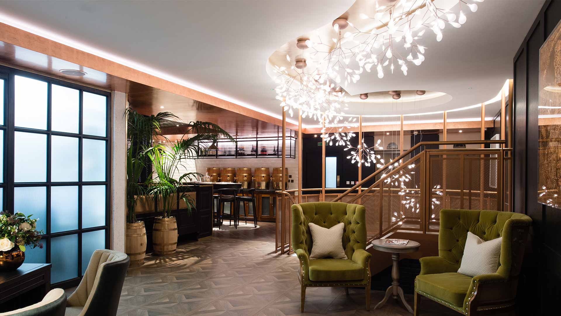 Vintry & Mercer Hotel Reception Lobby Botanical Inspired Light Installation Architectural Lighting Design Consultants Nulty