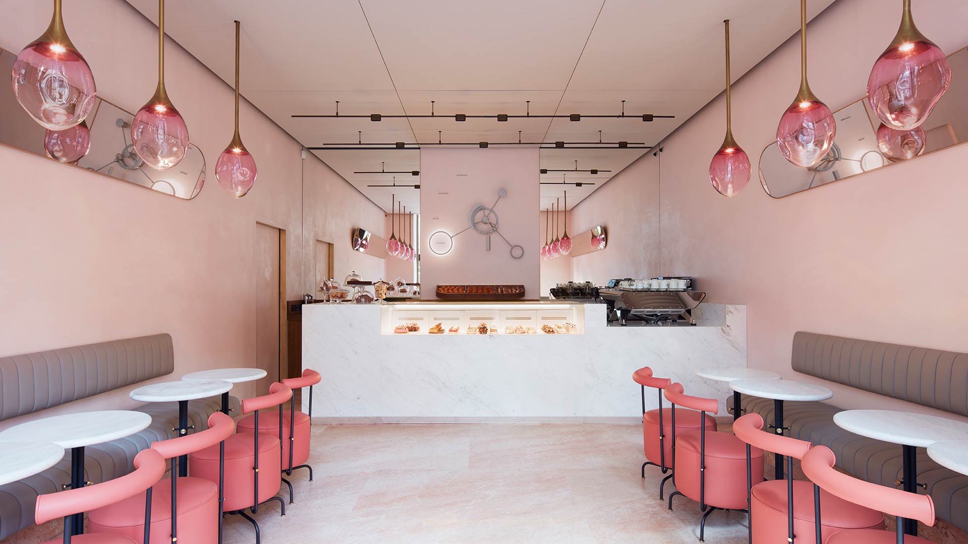 Lighting Scheme Stylish Dusty Pink Interior Palette Luxury Patisserie Cake Shop Mayfair Consultants Nulty