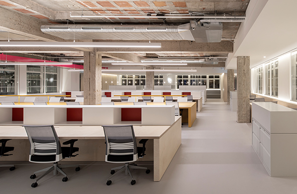 Architectural Lighting Design Open Plan Office Desks Exposed Ceilings Brutalist Interior Selfridges Buying Merchandising Offices Consultants Nulty