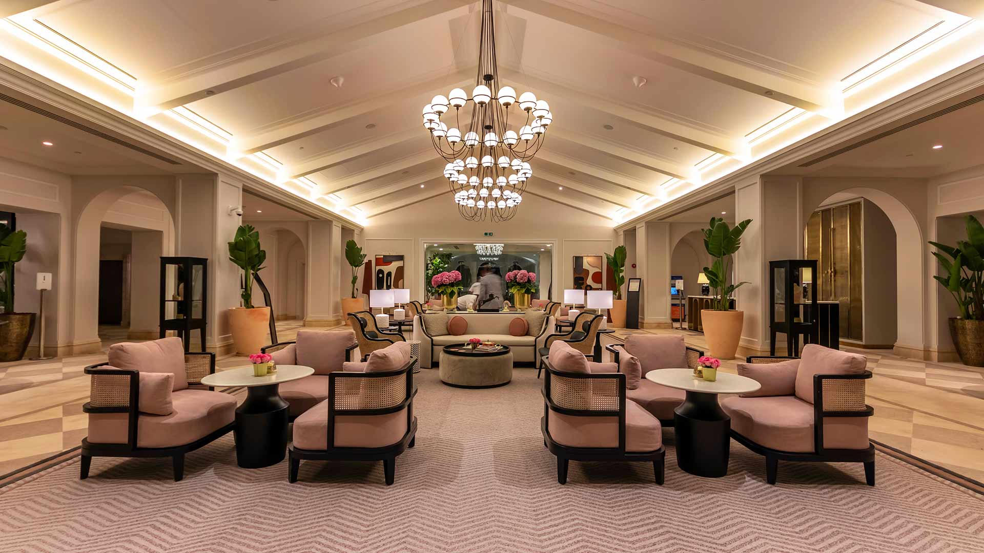 Lighting Hotel Lobby Stylish Relaxing Interior Cove Illumination Cottage Style Ceiling Architecture Feature Pendant Lights Consultants Nulty