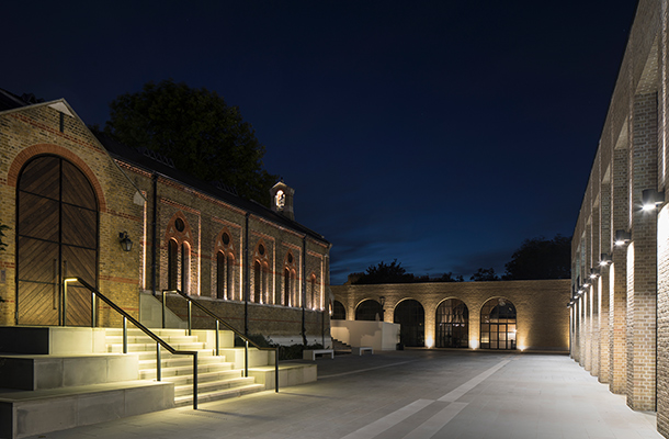 Nulty - Chelsea Barracks Exterior Lighting Historic Chapel Bell Tower Steps Handrails Facade Illumination Chelsea Barracks London Design Consultants Nulty