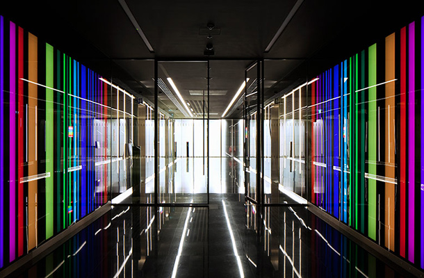 Nulty - Fenchurch Street Office Light Art Colour Blocking Tunnel Business Reception Elevators Designers Nulty