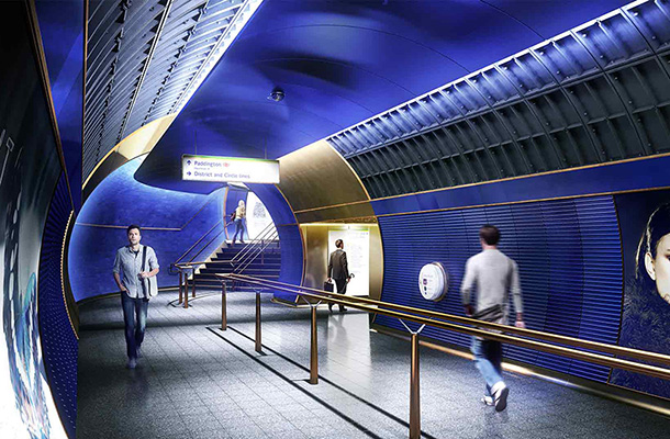 Nulty - London Underground Station Design Idiom Lighting Design Concept London Underground Station Walkway Blue Interior Consultants Nulty
