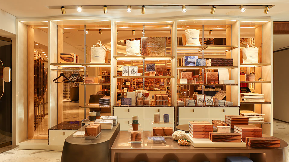 Luxury Retail Store Recessed Track Fittings Gold Spotlights Merchandise Display Dubai Lighting Designers Nulty